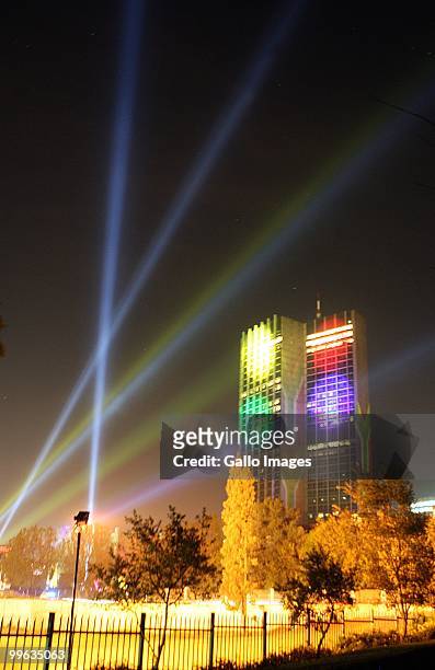 May 14: The SABC Radio Park Building in Johannesburg, South Africa is lit in the colours of the South African flag on 14 May 2010. It was done for...