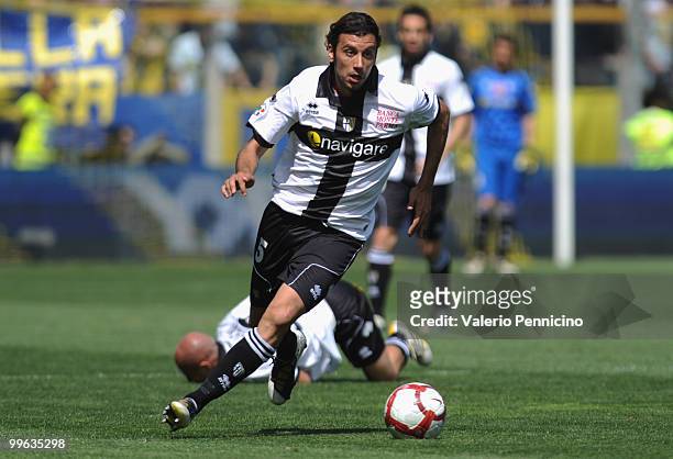 Christian Zaccardo of Parma FC in action during the Serie A match between Parma FC and AS Livorno Calcio at Stadio Ennio Tardini on May 16, 2010 in...