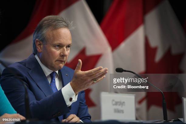 Stephen Poloz, governor of the Bank of Canada, speaks to the reporters during a press conference in Ottawa, Ontario, Canada, on Wednesday, July 11,...