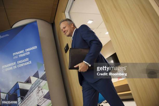 Stephen Poloz, governor of the Bank of Canada, arrives for a press conference in Ottawa, Ontario, Canada, on Wednesday, July 11, 2018. Poloz brushed...