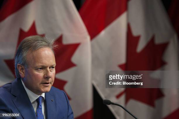 Stephen Poloz, governor of the Bank of Canada, speaks during a press conference in Ottawa, Ontario, Canada, on Wednesday, July 11, 2018....