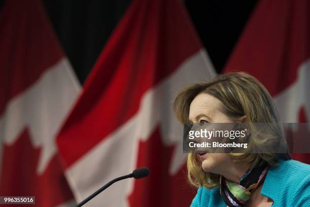 Carolyn Wilkins, senior deputy governor at the Bank of Canada, speaks during a press conference in Ottawa, Ontario, Canada, on Wednesday, July 11,...