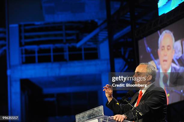 Yuval Steinitz, Israel's minister of finance, speaks at the opening event of a new desalination facility in Hadera, Israel, on Sunday, May 16, 2010....