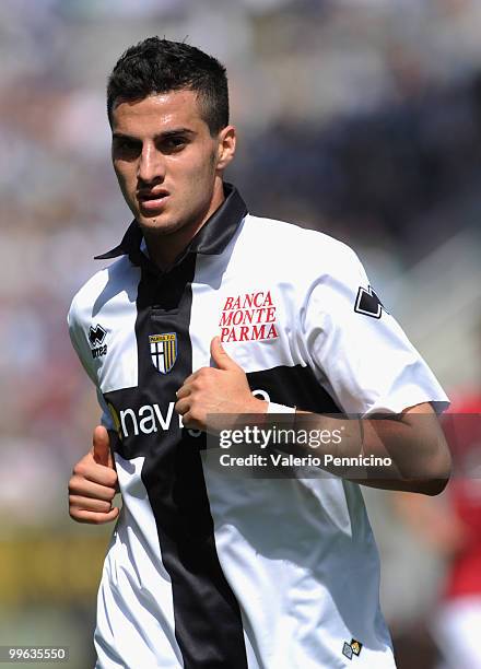 Davide Lanzafame of Parma FC looks on during the Serie A match between Parma FC and AS Livorno Calcio at Stadio Ennio Tardini on May 16, 2010 in...