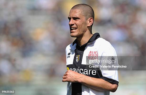 Stefano Morrone of Parma FC looks on during the Serie A match between Parma FC and AS Livorno Calcio at Stadio Ennio Tardini on May 16, 2010 in...