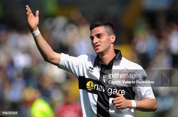 Davide Lanzafame of Parma FC celebrates his goal during the Serie A match between Parma FC and AS Livorno Calcio at Stadio Ennio Tardini on May 16,...