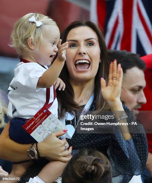 John Stones partner Millie Savage before the FIFA World Cup, Semi Final match at the Luzhniki Stadium, Moscow.