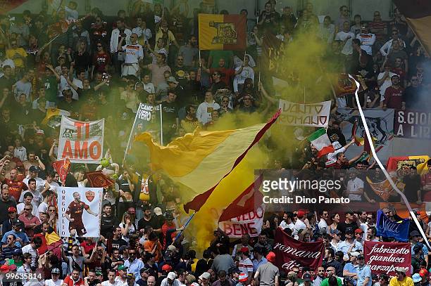 Fans of Roma during the Serie A match between AC Chievo Verona and AS Roma at Stadio Marc'Antonio Bentegodi on May 16, 2010 in Verona, Italy.