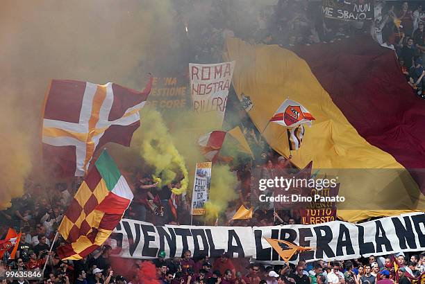 Fans of Roma during the Serie A match between AC Chievo Verona and AS Roma at Stadio Marc'Antonio Bentegodi on May 16, 2010 in Verona, Italy.