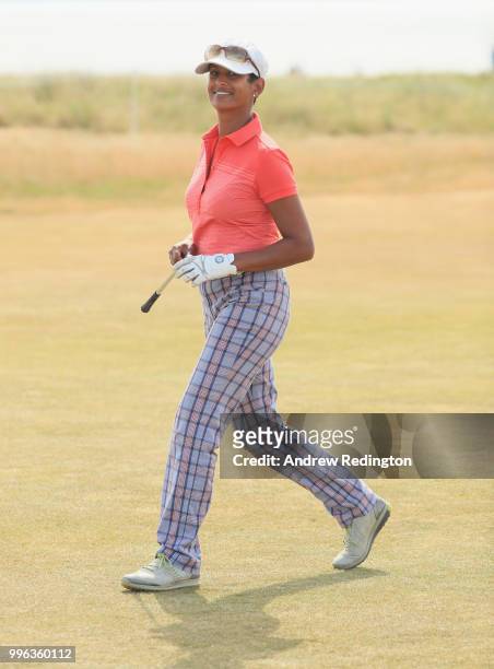Naga Munchetty, TV presenter, in action during the Pro Am event prior to the start of the Aberdeen Standard Investments Scottish Open at Gullane Golf...