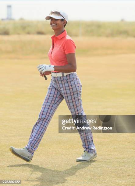 Naga Munchetty, TV presenter, in action during the Pro Am event prior to the start of the Aberdeen Standard Investments Scottish Open at Gullane Golf...