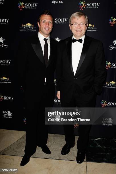 Australian Prime Minister The Hon. Kevin Rudd and Lucas Neill attends the Australian captain's dinner to tackle youth cancer at Star City Casino on...