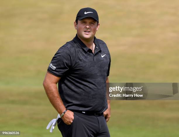 Patrick Reed of the United States reacts to a putt on the sixth green during the Pro-Am event of the Aberdeen Standard Investments Scottish Open at...