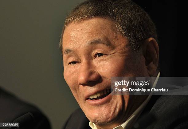 Director/Actor Takeshi Kitano attends the "Outrage" Press Confernce at the Palais des Festivals during the 63rd Annual Cannes Film Festival on May...