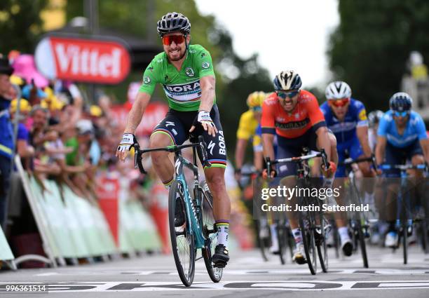 Arrival / Peter Sagan of Slovakia and Team Bora Hansgrohe Green Sprint Jersey / Celebration / Sonny Colbrelli of Italy and Bahrain Merida Pro Team /...