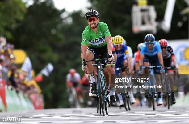 Arrival / Peter Sagan of Slovakia and Team Bora Hansgrohe Green Sprint Jersey / Celebration / Sonny Colbrelli of Italy and Bahrain Merida Pro Team /...