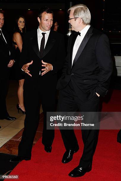 Australian Prime Minister The Hon. Kevin Rudd and Lucas Neill attend the Australian captain's dinner to tackle youth cancer at Star City Casino on...