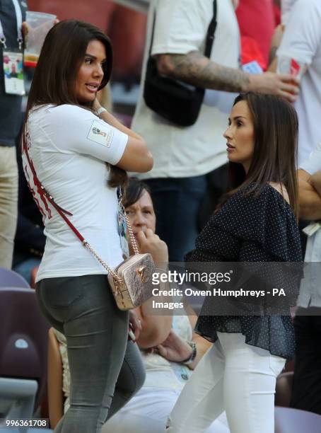 Rebekah Vardy , wife of Jamie Vardy and Millie Savage partner of John Stones before the FIFA World Cup, Semi Final match at the Luzhniki Stadium,...
