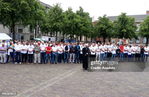 Hundreds of people perform funeral prayer in absentia for the newly identified 35 Srebrenica victims as they gather to attend the commemoration...