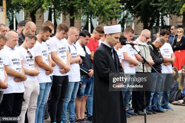 Hundreds of people perform funeral prayer in absentia for the newly identified 35 Srebrenica victims as they gather to attend the commemoration...