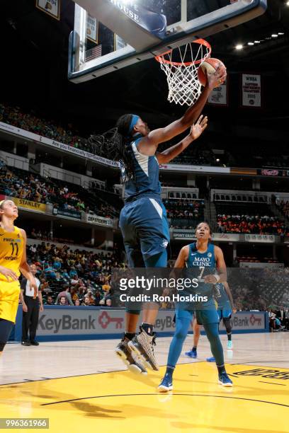 Sylvia Fowles of the Minnesota Lynx goes to the basket against the Indiana Fever on July 11, 2018 at Bankers Life Fieldhouse in Indianapolis,...