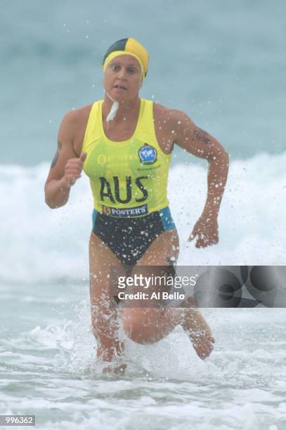 Karla Gilbert of Australia in action during the Womens Surf Race during Day One of the Surf Lifesaving event at Kurrawa Beach, Gold Coast during the...