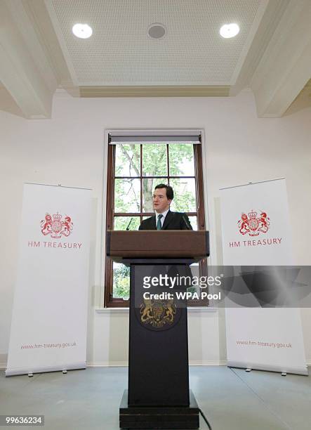 Britain's Chancellor of the Exchequer George Osborne speaks during a press conference at the Treasury, May 17, 2010 in central London. A new fiscal...