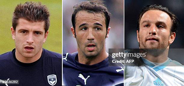 Combo made of file pictures of French football players, goalkeeper Cedric Carrasso, defender Marc Planus and midfielder Mathieu Valbuena, who are in...