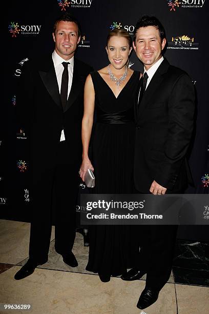 Lucas Neill, Rianna Ponting and Ricky Ponting attend the Australian captain's dinner to tackle youth cancer at Star City Casino on May 17, 2010 in...