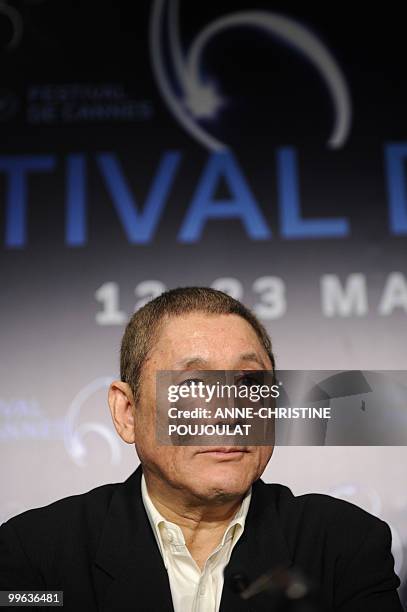 Japanese actor and director Takeshi Kitano speaks during the press conference of "Outrage" presented in competition at the 63rd Cannes Film Festival...