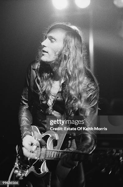 American guitarist John Cipollina in concert with Man, London, October 1976.