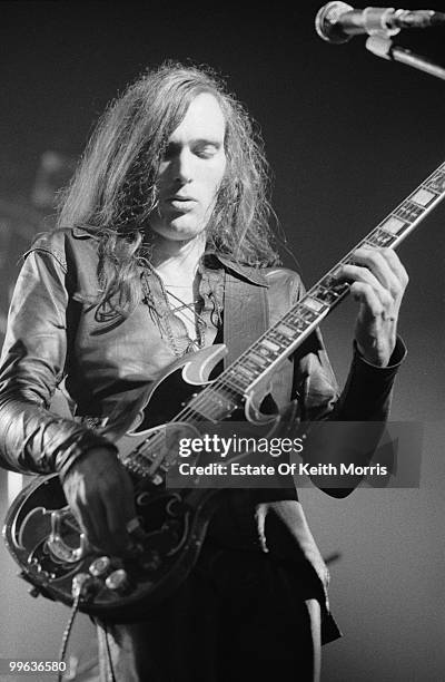 American guitarist John Cipollina in concert with Man, London, October 1976.