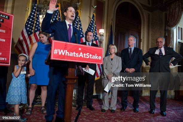 Sen. Ron Wyden, D-Ore., and Democratic senators conduct a news conference in the Capitol to oppose the nomination of Brett Kavanaugh to the Supreme...