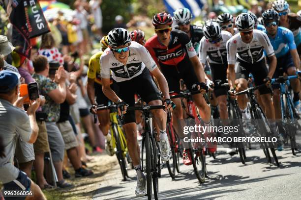Great Britain's Luke Rowe rides with the pack during the fifth stage of the 105th edition of the Tour de France cycling race between Lorient and...