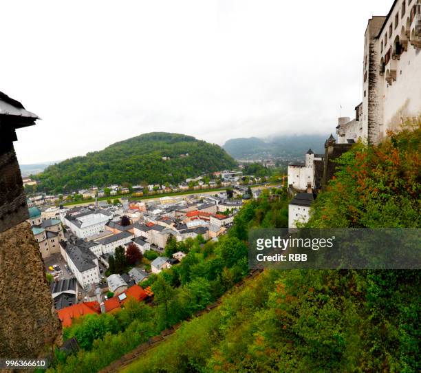 view from hohensalzburg fortress - rio salzach imagens e fotografias de stock