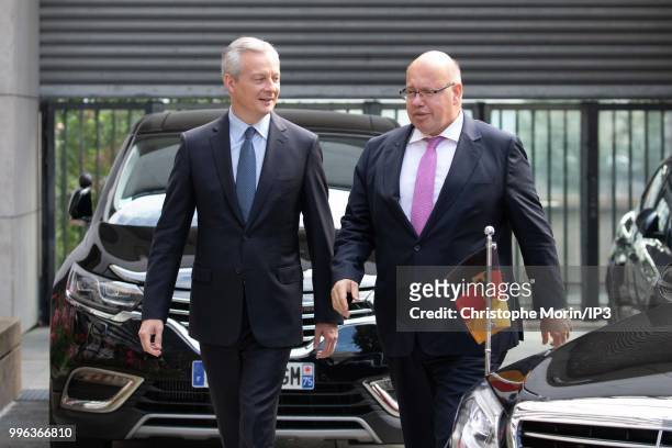 French Minister of economy, Bruno Le Maire and the German Economy Minister Peter Altmaier attend a joint meeting on July 11, 2018 in Paris, France....