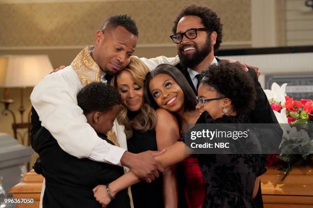 Funeral Party" Episode 210 -- Pictured: Amir O'Neil as Zack Wayne, Marlon Wayans as Marlon Wayne, Essence Atkins as Ashley Wayne, Bresha Webb as...