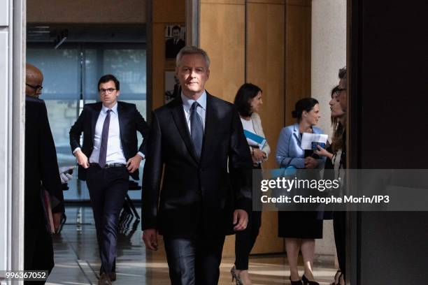 French Minister of economy, Bruno Le Maire attends a joint meeting with German Economy Minister Peter Altmaier on July 11, 2018 in Paris, France. The...