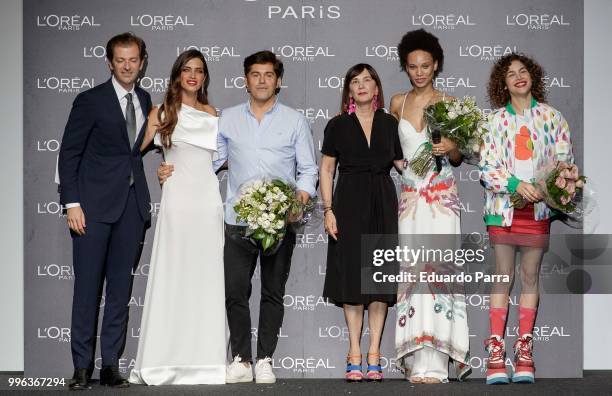 Cosima Ramirez, model Afrodita Dorado, Charo Izquierdo, Jorge Vazquez and Sara Carbonero attends the L'Oreal award during the Mercedes Benz Fashion...