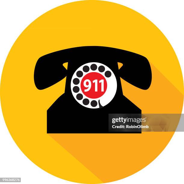 gold 911 telephone icon - robinolimb stock illustrations
