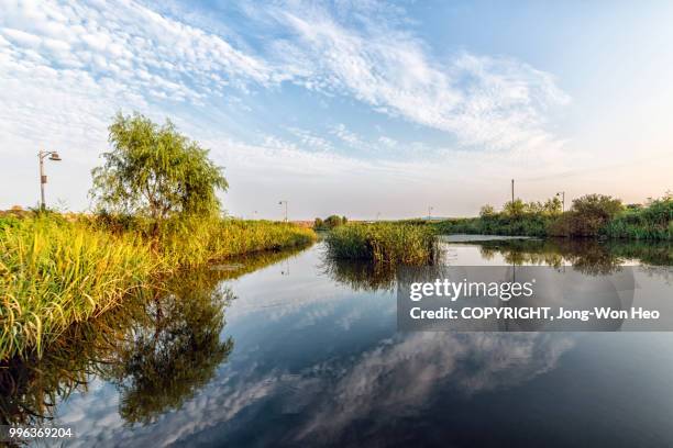 clouds in the sky and on the water - jong won heo stock pictures, royalty-free photos & images