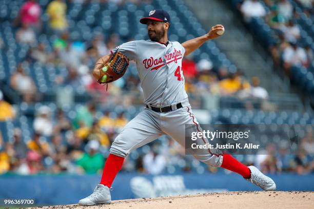 Gio Gonzalez of the Washington Nationals pitches in the first inning against the Pittsburgh Pirates at PNC Park on July 11, 2018 in Pittsburgh,...