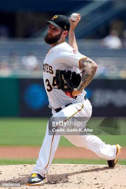 Trevor Williams of the Pittsburgh Pirates pitches in the second inning against the Washington Nationals at PNC Park on July 11, 2018 in Pittsburgh,...