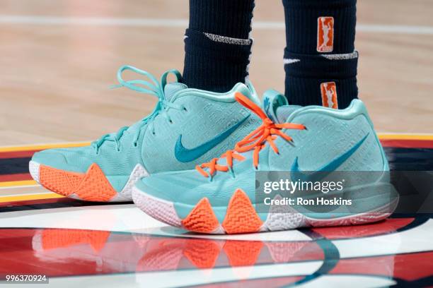 The sneakers of Danielle Robinson of the Minnesota Lynx during the game against the Indiana Fever on July 11, 2018 at Bankers Life Fieldhouse in...