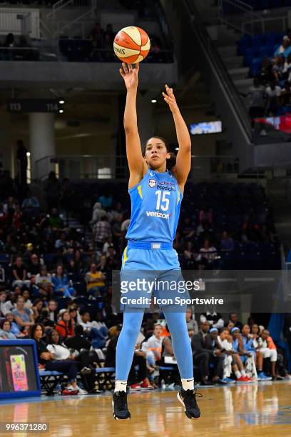 Chicago Sky forward Gabby Williams shoots the ball against the Las Vegas Aces on July 10, 2018 at the Wintrust Arena in Chicago, Illinois.