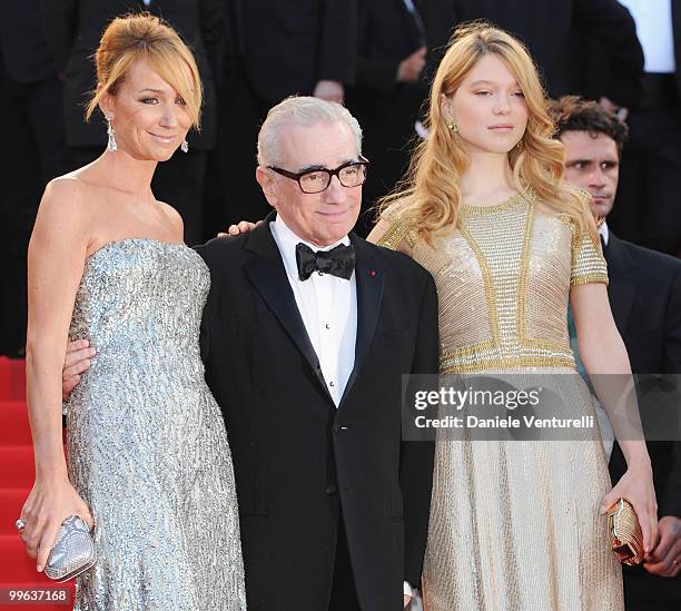 Gucci creative director Frida Giannini, director Martin Scorsese and actress Lea Seydoux attend the 'Il Gattopardo' premiere held at the Palais des...