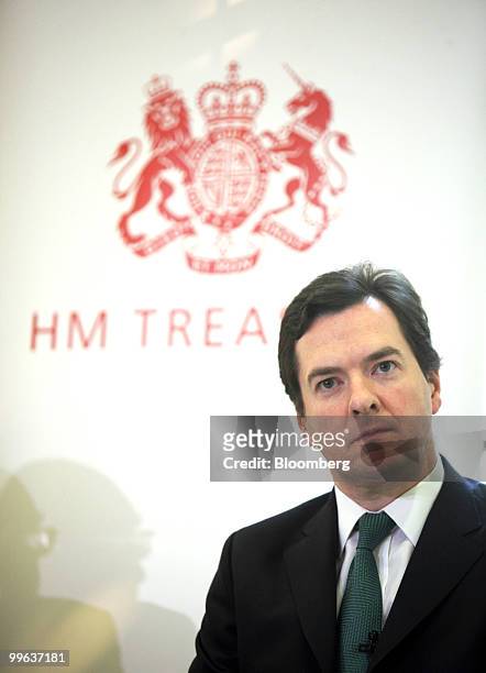 George Osborne, U.K. Chancellor of the exchequer, pauses during a press conference at H.M.Treasury in London, U.K., on Monday, May 17, 2010. Osborne...