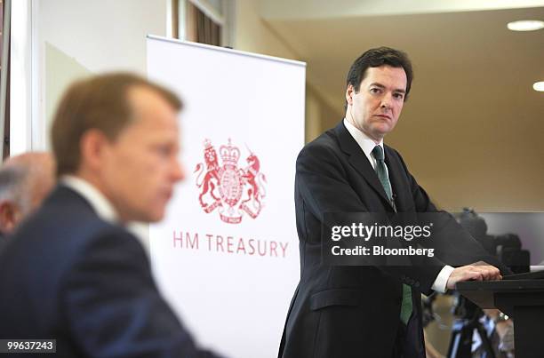 George Osborne, U.K. Chancellor of the exchequer, pauses during a press conference at H.M.Treasury in London, U.K., on Monday, May 17, 2010. Osborne...