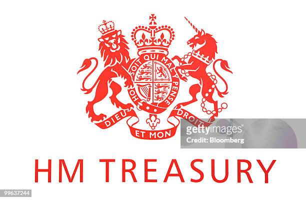 The H.M.Treasury logo sits at the government office in London, U.K., on Monday, May 17, 2010. U.K. Chancellor of the Exchequer George Osborne set out...