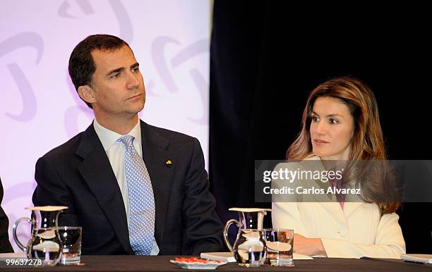 Prince Felipe of Spain and Princess Letizia of Spain attend "I Foro Espana Mexico" at the Cervantes Institute on May 17, 2010 in Madrid, Spain.